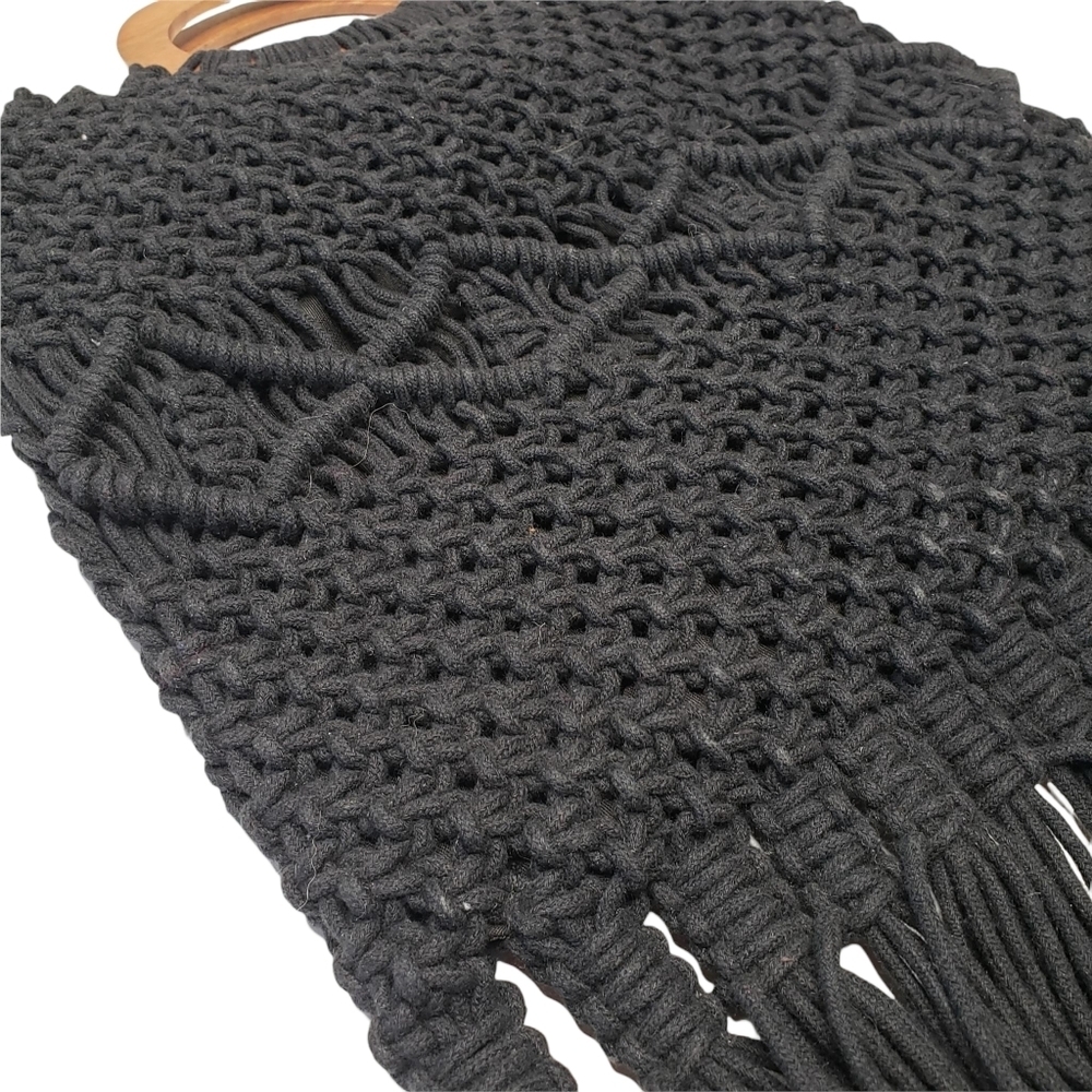 Danielle Nicole | Black Macrame Fabric Fringe Cro… - image 5